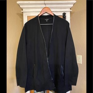 Talbot’s Cotton Blend Open Drape Cardigan Jacket w/ Faux Leather Trim in Black